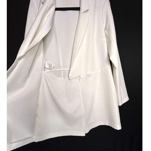 Express Women's Tailored Ivory Double-Breasted Tuxedo Blazer NYE Jumpsuit - Picture 6 of 12